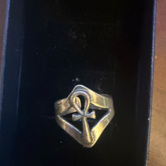 Elegant Silver Ankh Ring Silver Dragon Pendant and Silver Cross Pendant Bundle